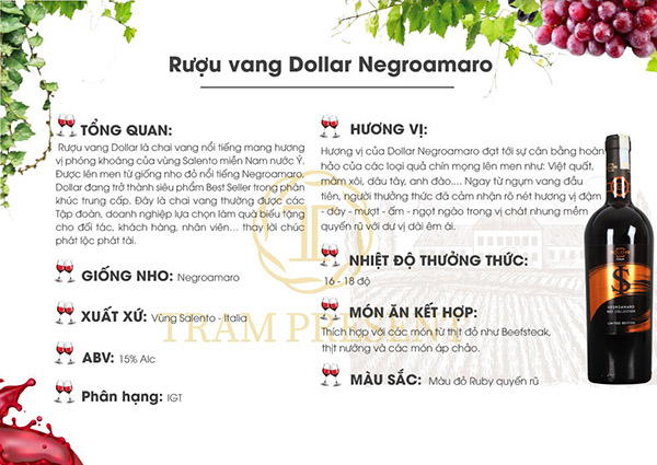 Rượu vang Dollar Negroamaro 15%