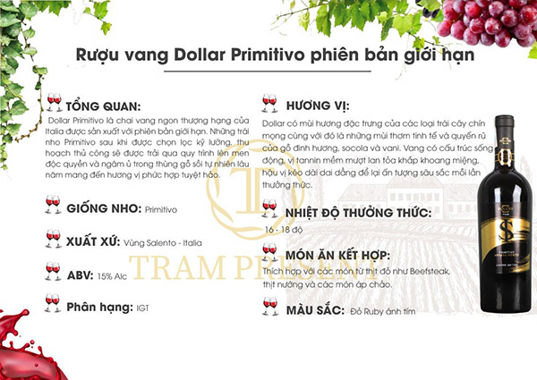 Rượu vang Dollar Primitivo 15%