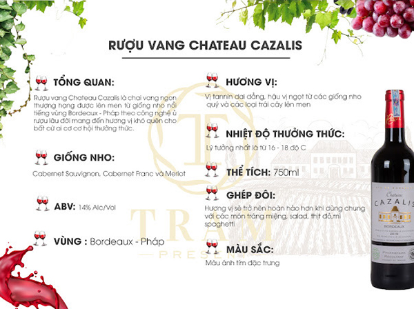 Rượu vang Chateau Cazalis 14% - Pháp