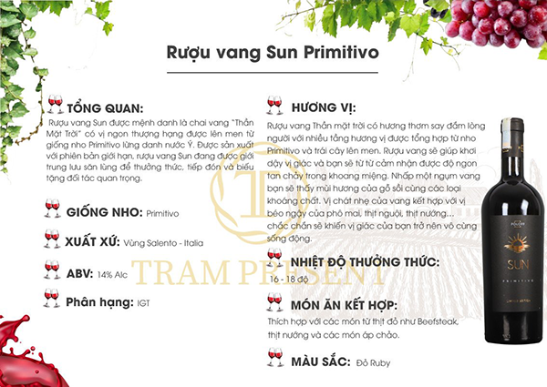 Rượu vang Sun Primitivo 14% Limited Edition