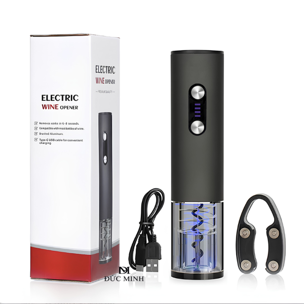 Dụng Cụ Mở Rượu Vang Tự Động Sạc Tích Điện USB Nút Bấm CD